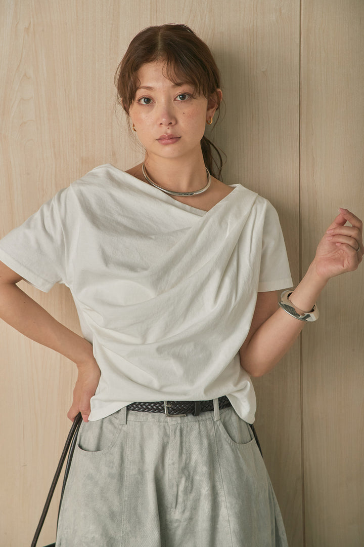 [SET]綿天竺半袖オフショルTシャツ+ニュアンスタイダイボリュームパンツ(2set)