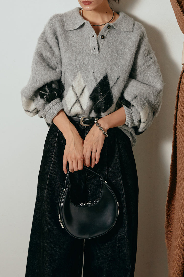 [SET]アーガイル柄ポロニットトップス+フロントタック入りコーデュロイパンツ(2set)