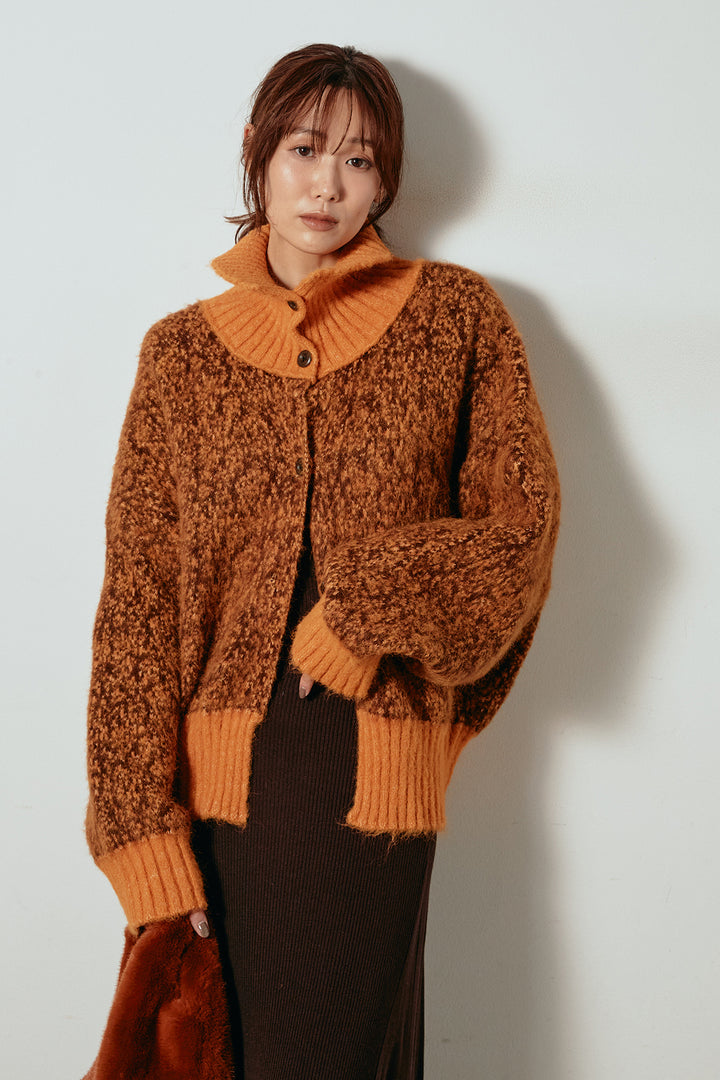 [SET]ハイネックミックスニットトップス+サイド切り替えリブニットロングスカート(2set)