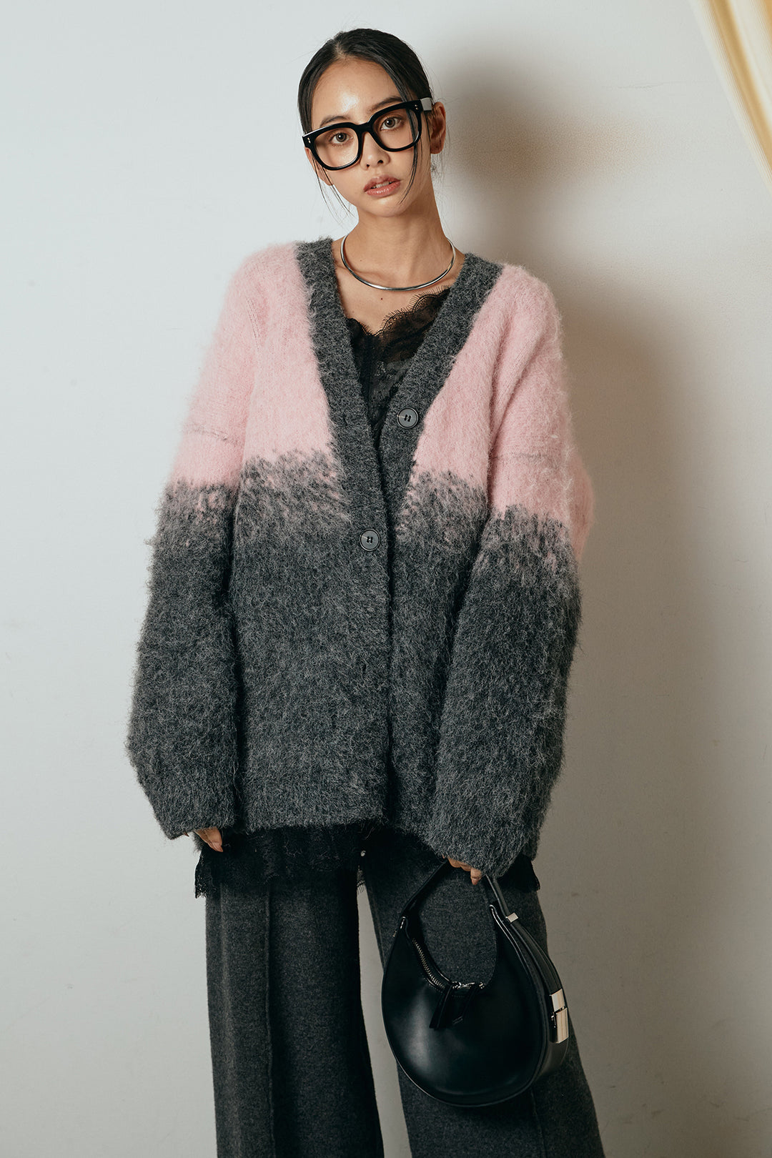 [SET]起毛グラデーションニットカーディガン+センターラインニットパンツ(2set)