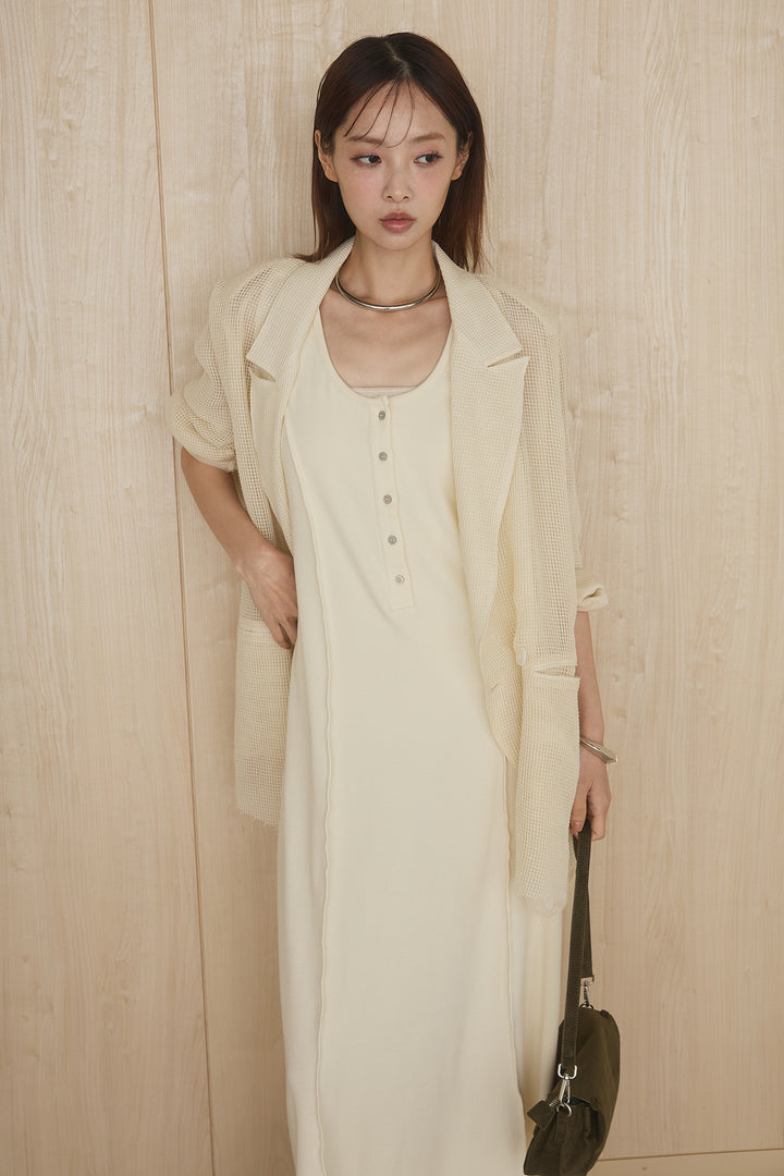 [SET]メッシュテーラードワイドジャケット+ノースリロングワンピース(2set)