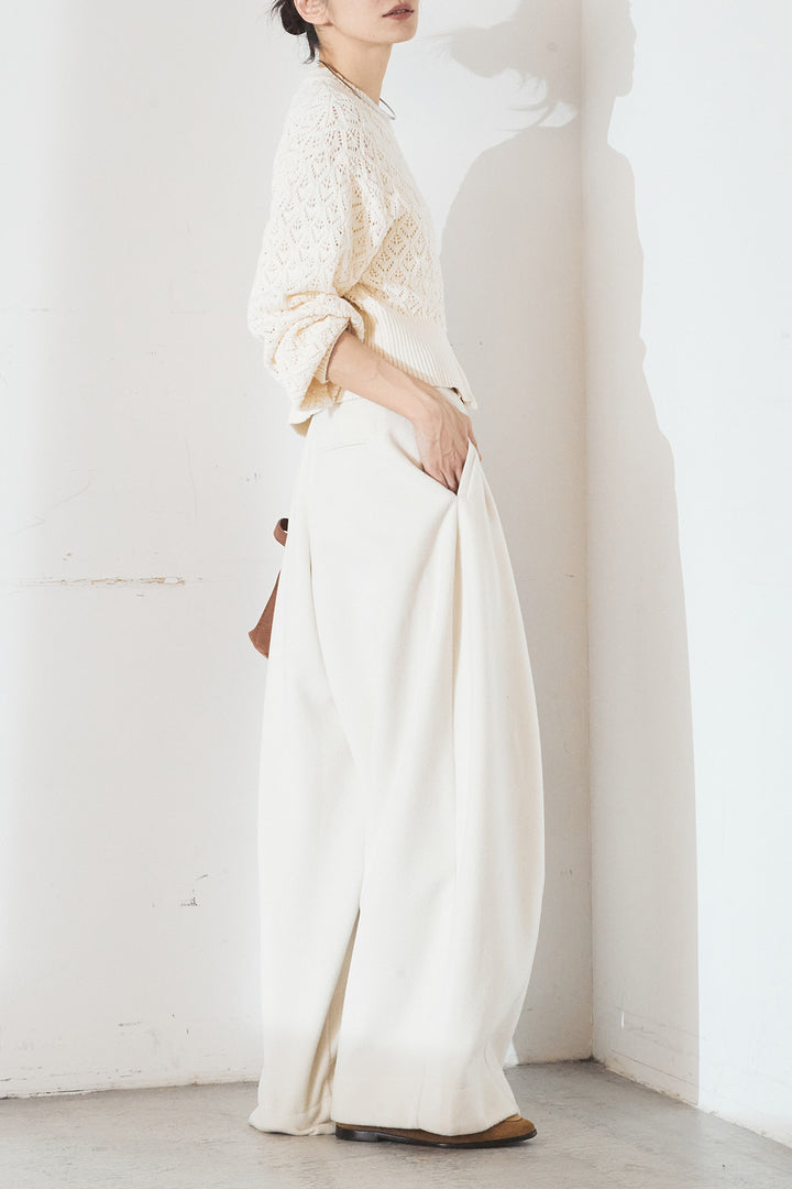 [SET]透かし編みニットジップスリットプルオーバー+ウールタッチカーブワイドパンツ(2set)