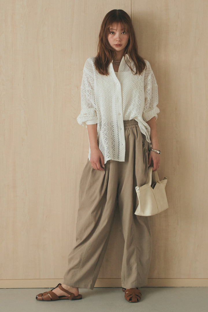 [SET]長袖襟付きレースシャツ+ポケットタックフォルムパンツ(2set)