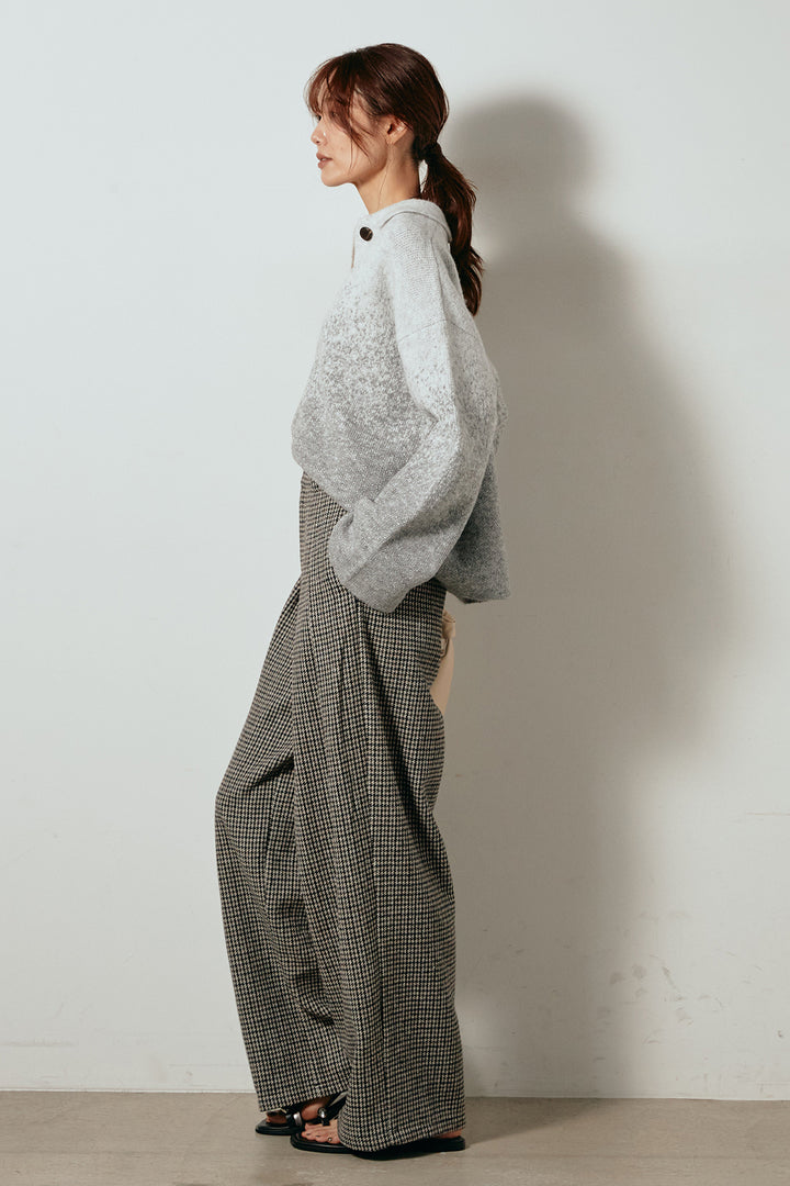 [SET]グラデーションラメニットキーネックプルオーバー+ガンクラブチェックタックパンツ(2set)