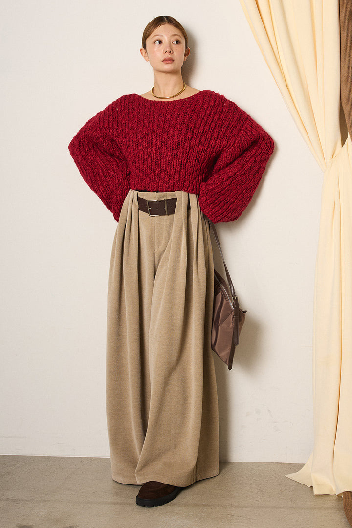 [SET]チャンキースラブニットクロップドプルオーバー+ベルトループコーデュロイワイドパンツ(2set)