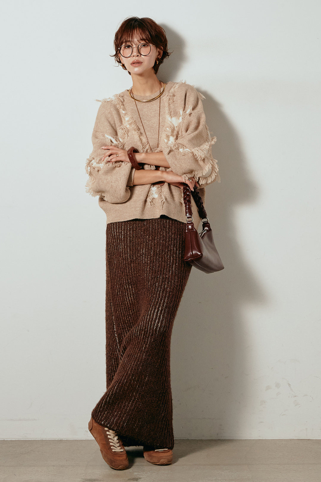 [SET]シャギージャガードニットトップス+アルパカタッチニットタイトスカート(2set)