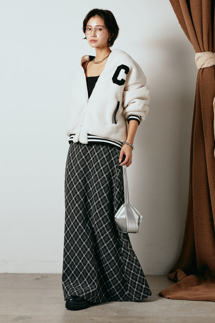 [SET]ロゴスタジャンボアブルゾン+フロッキー起毛チェックスカート(2set)