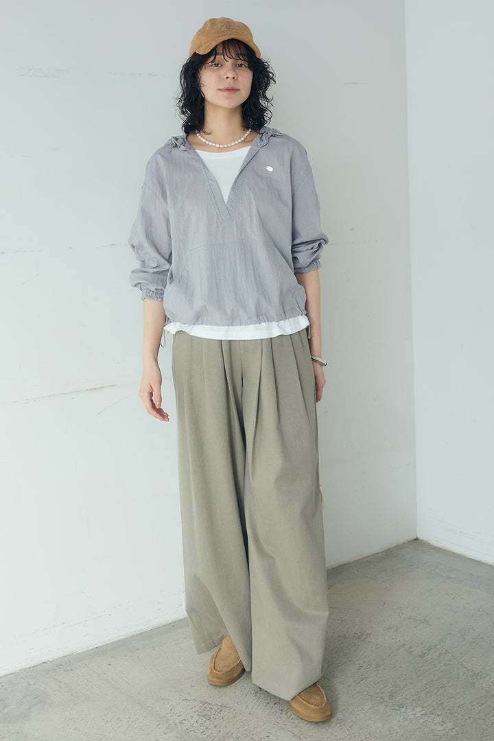 [SET]レイヤードデザインフーディートップス+サイド調整ベルトタックパンツ(2set)