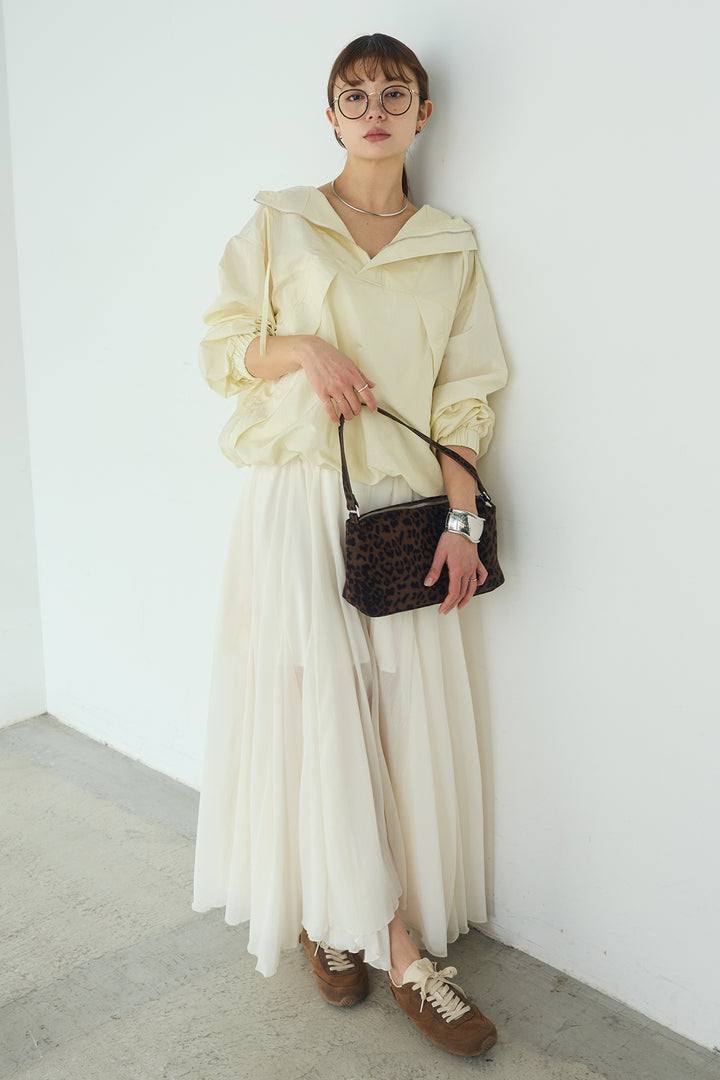 [SET]ナイロンフーディーブルゾンアウター+シアーフリルキャミワンピース(2set)