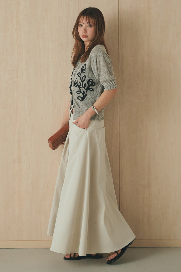 [SET]フロントテープデザイン半袖カーディガン+ミリタリーツイルタックフレアスカート(2set)