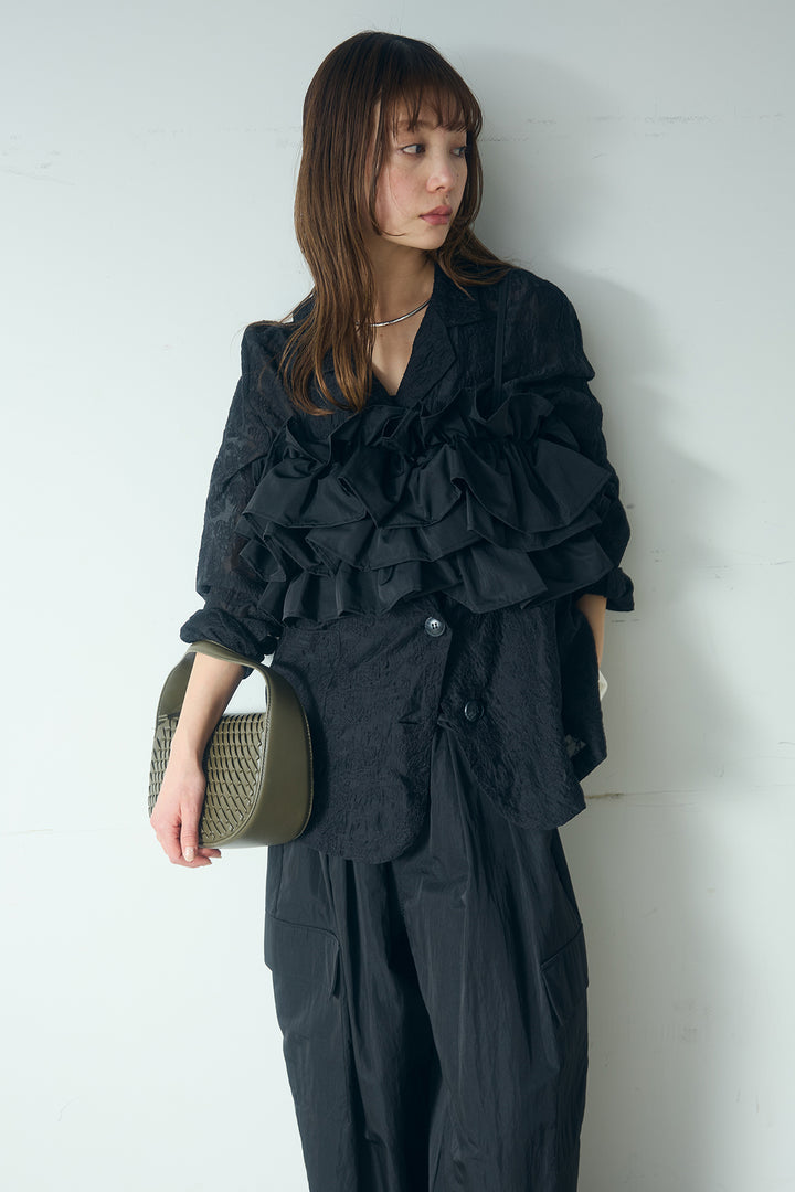 [SET]刺繍シアーテーラードジャケット+撥水フリルビスチェ+撥水ジョガーパンツ(3set)