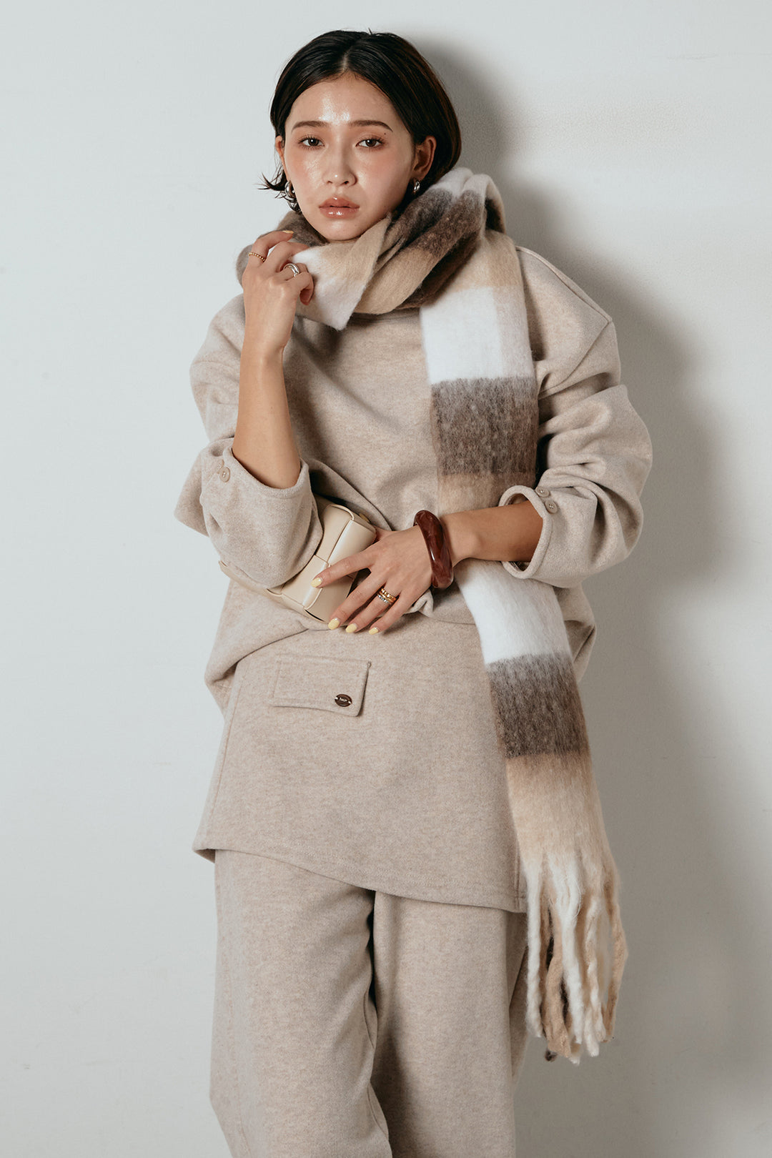 [SET]チェックマフラー付きニットSETUP