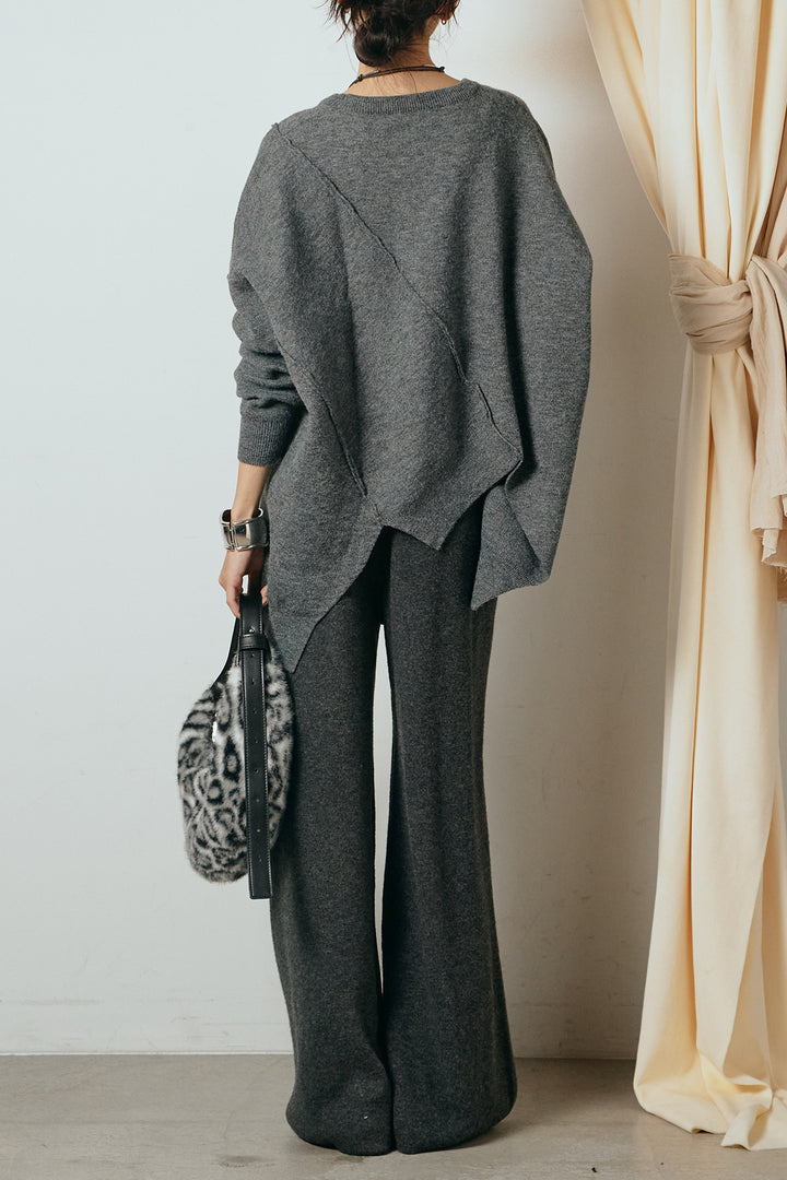 【着回しセット】[SET]アシンメトリーデザインニットトップス+センターラインニットパンツ+フラワー刺繍ワイドスカート(3set)