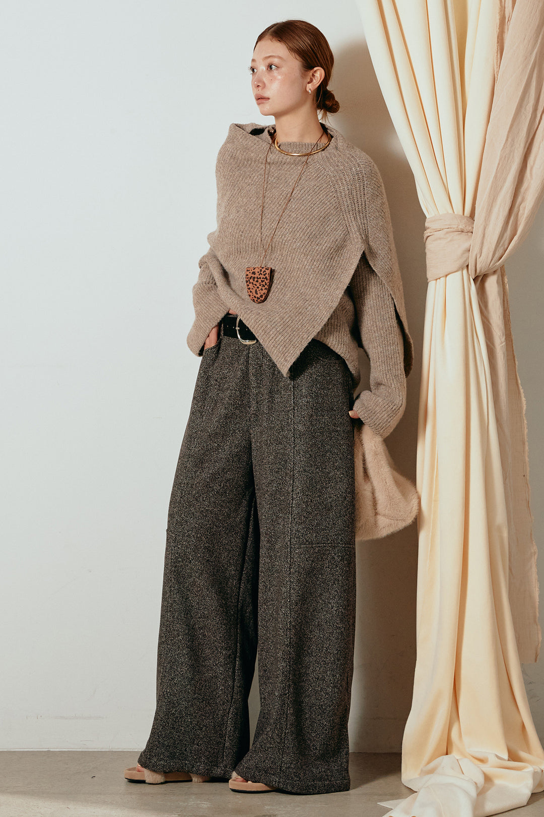 【着回しセット】[SET]ケープデザインリブニットトップス+ケープデザインリブニットトップス(2set)