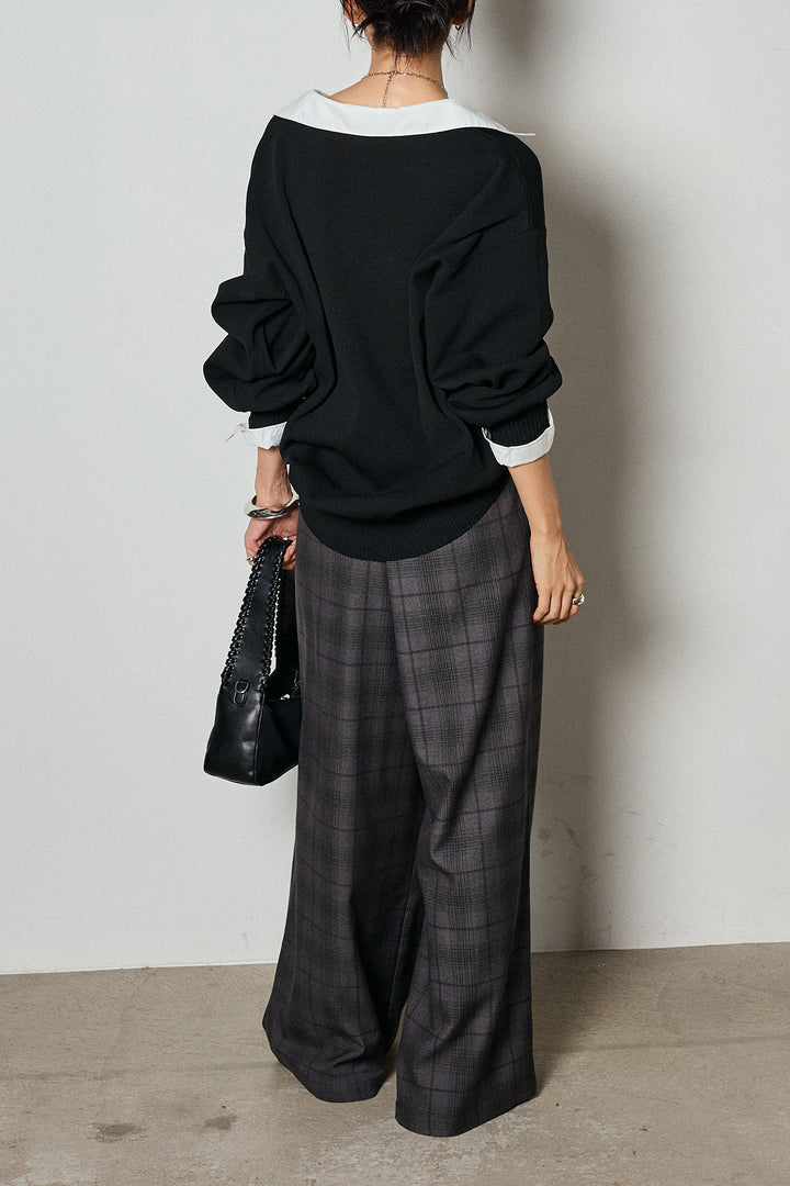 【即納】タック入りタータンチェックワイドパンツ