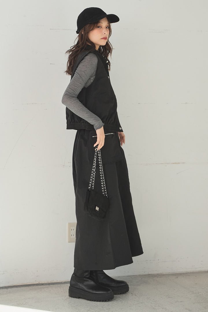 [SET]襟付きナイロンベスト+サイドデザインナイロンスカート(2set)