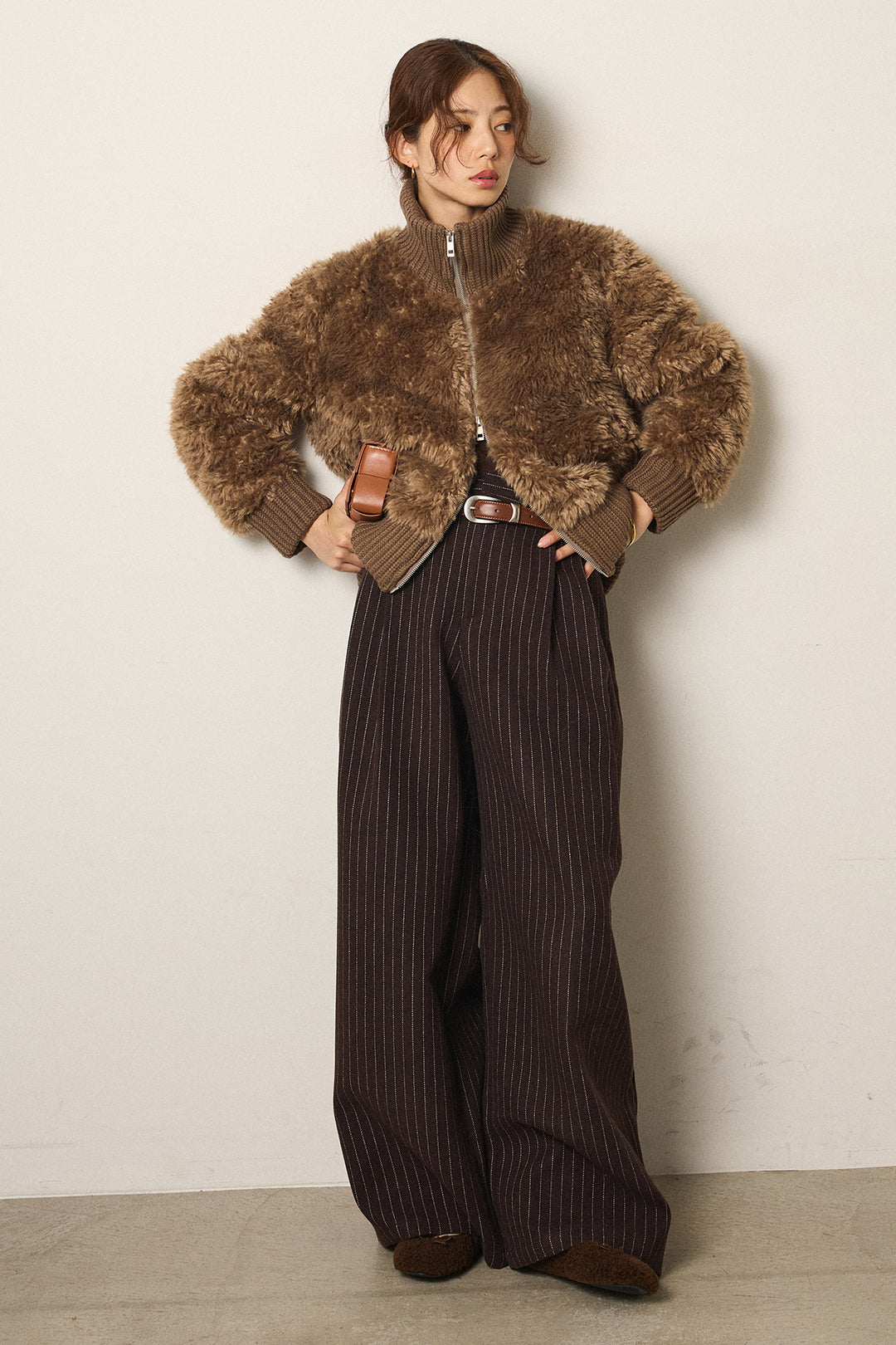 [SET]ハイネックボアブルゾン+ウールライクストライプパンツ(2set)