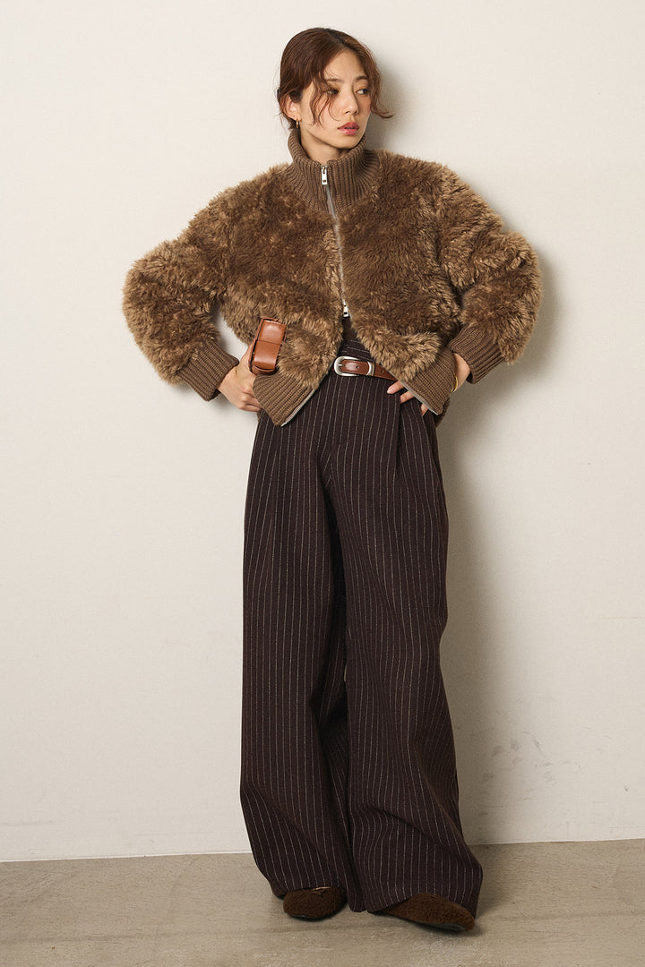 [SET]ハイネックボアブルゾン+ウールライクストライプパンツ(2set)