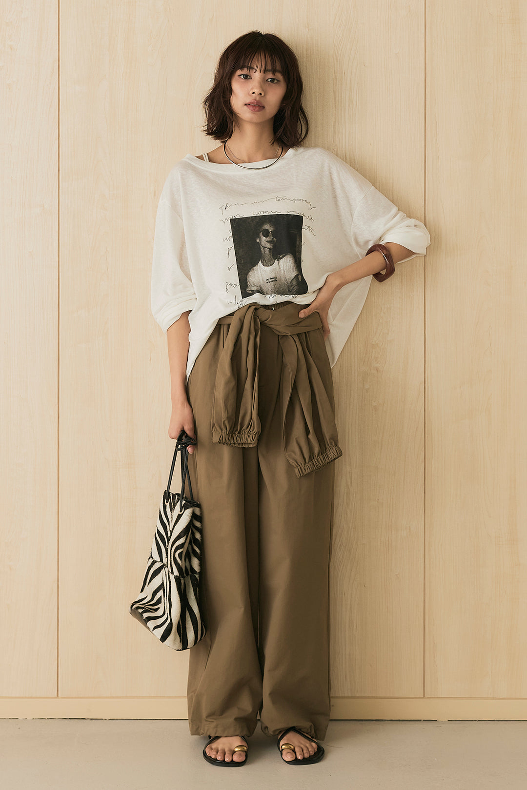 [SET]ヴィンテージグラフィックロンT+合繊ツイルスタンドウエスト巻きジョガーパンツ(2set)