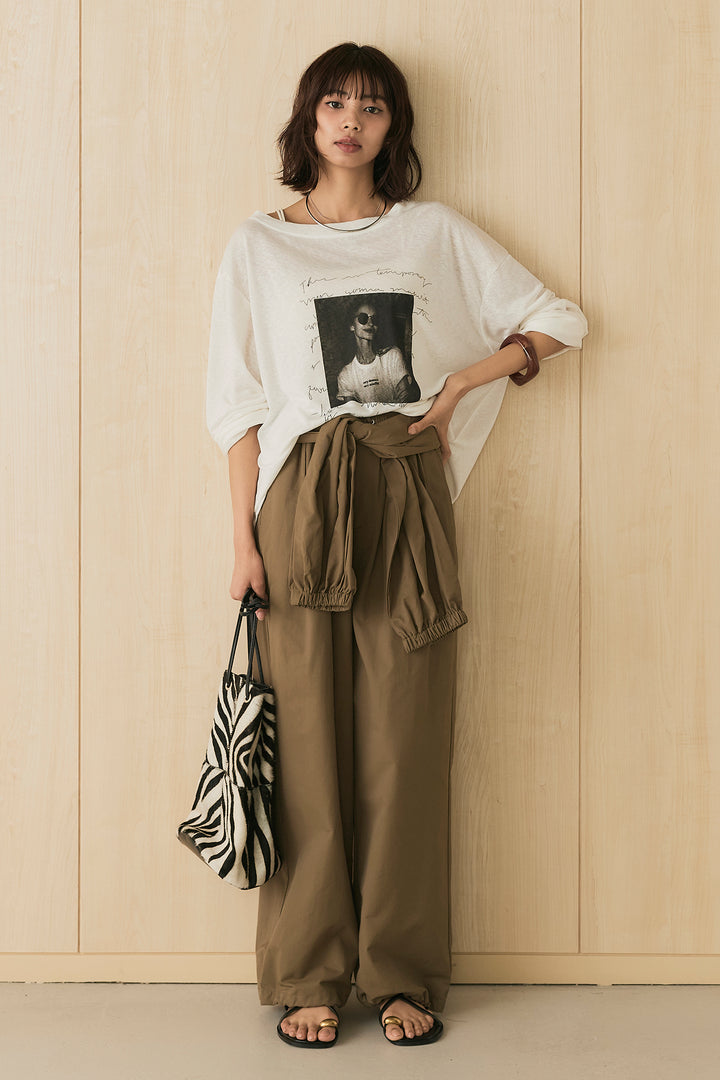 [SET]ヴィンテージグラフィックロンT+合繊ツイルスタンドウエスト巻きジョガーパンツ(2set)