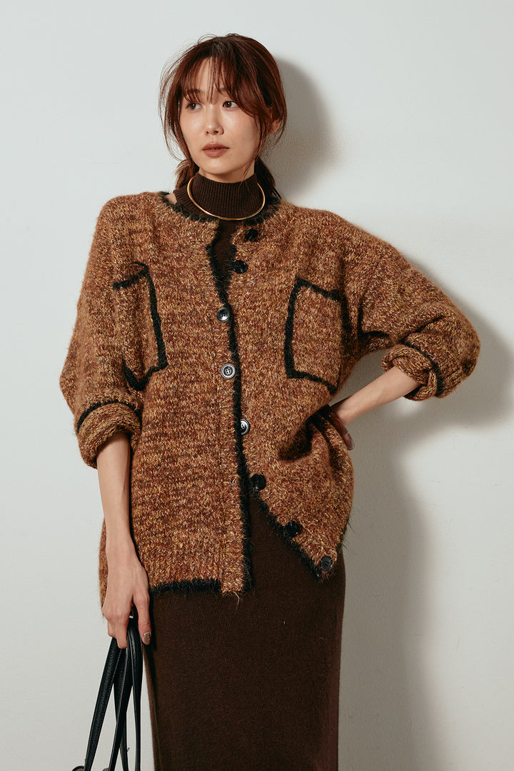 [SET]ミックスニットポケットカーディガン+ノースリーブニットロングワンピース(2set)