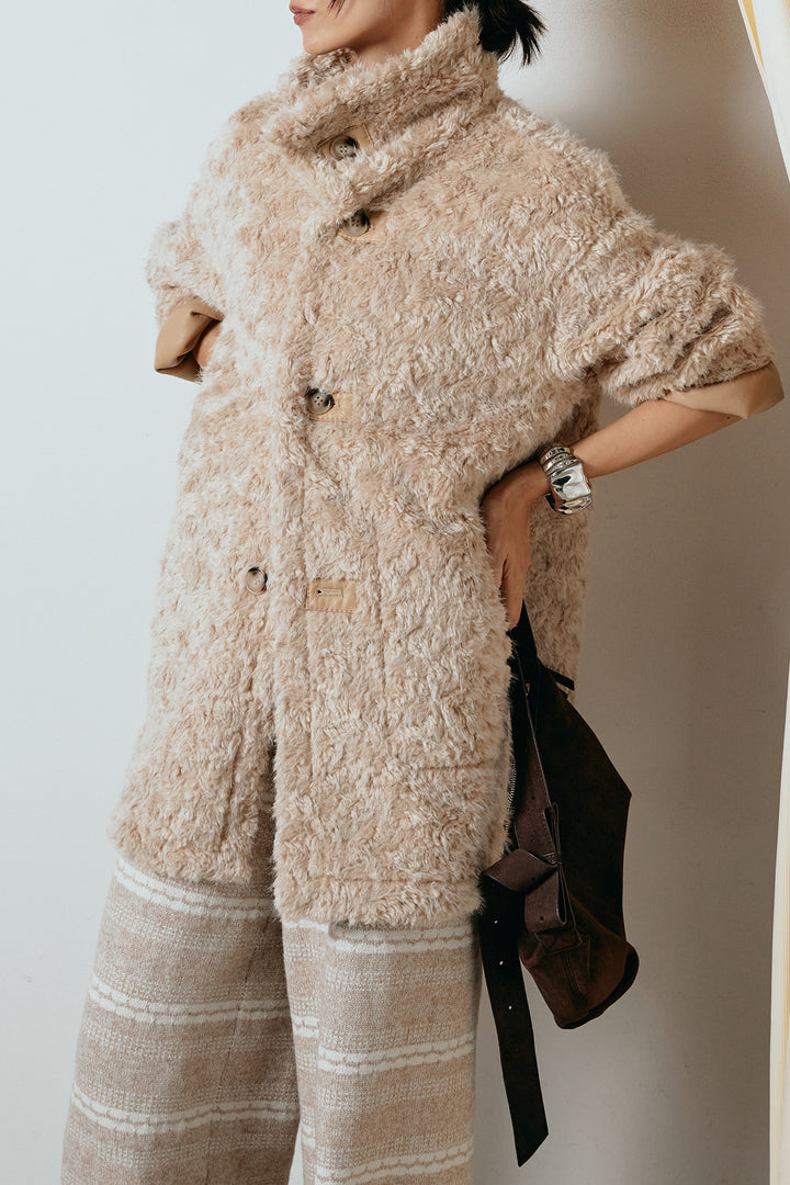 [SET]リバーシブルボアアウター+マルチライン柄リラックスニットパンツ(2set)