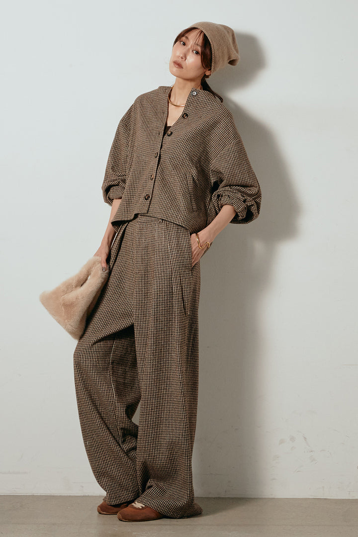 [SET]ノーカラーガンクラブチェックジャケット+ガンクラブチェックタックパンツ(2set)