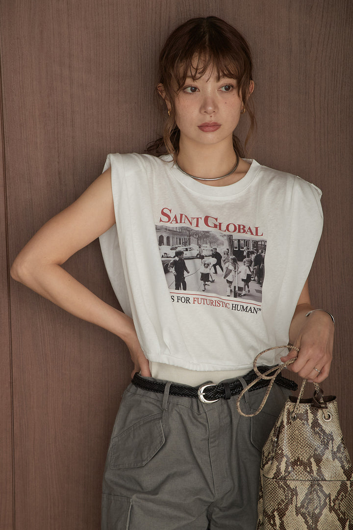 [SET]ショルダータックSAINTグラフィックT+ランダムタックカーゴパンツ(2set)