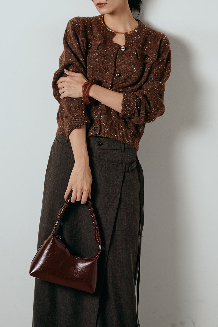 [SET]ネップニットカーディガン+ラップ巻きワイドスラックス(2set)