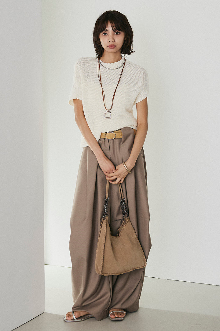 [SET]フレンチリブニットプルオーバー+ベルトループワイドパンツ(2set)