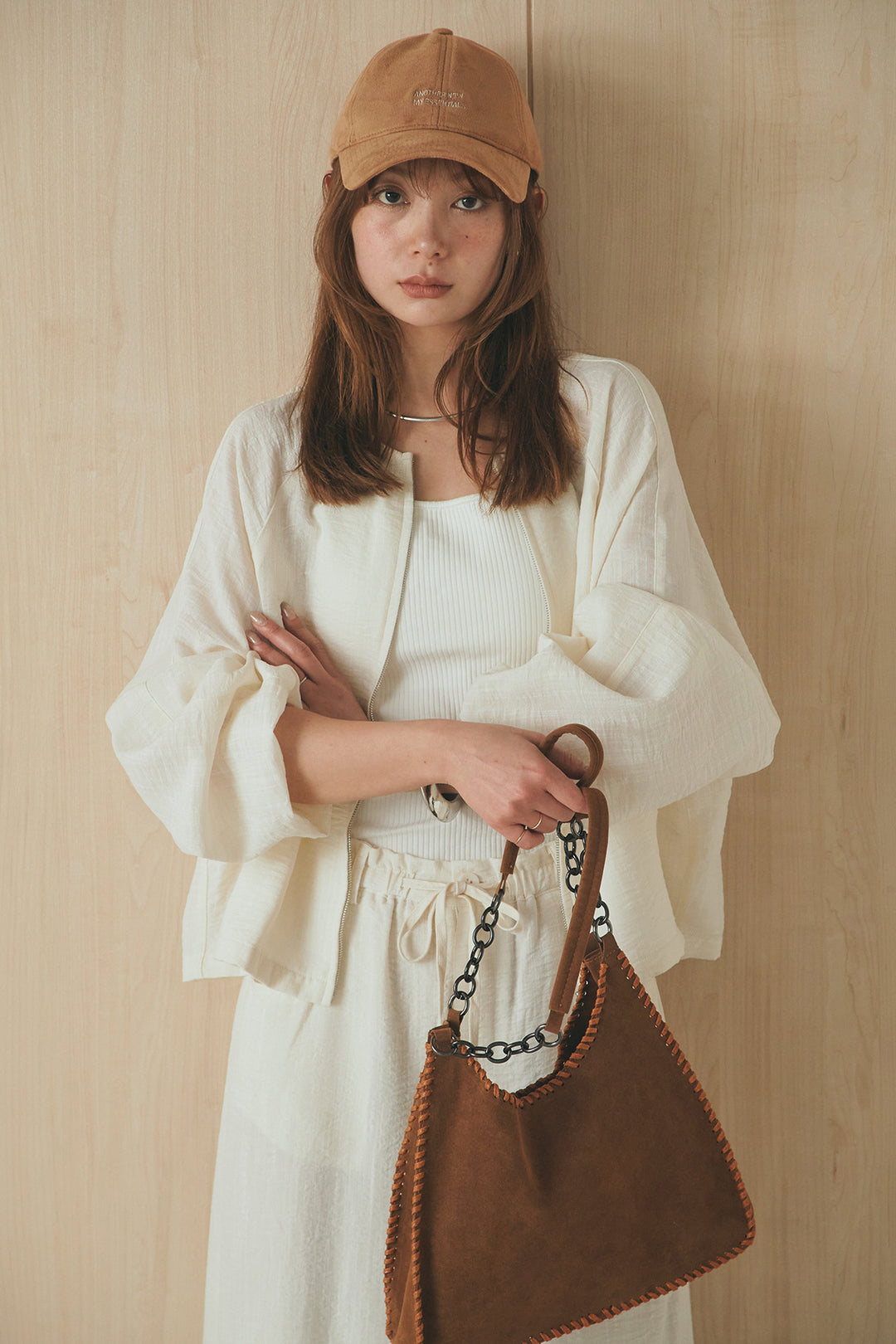 [SET]麻混ノーカラーブルゾン+麻混ウエストドロストパンツ(2set)