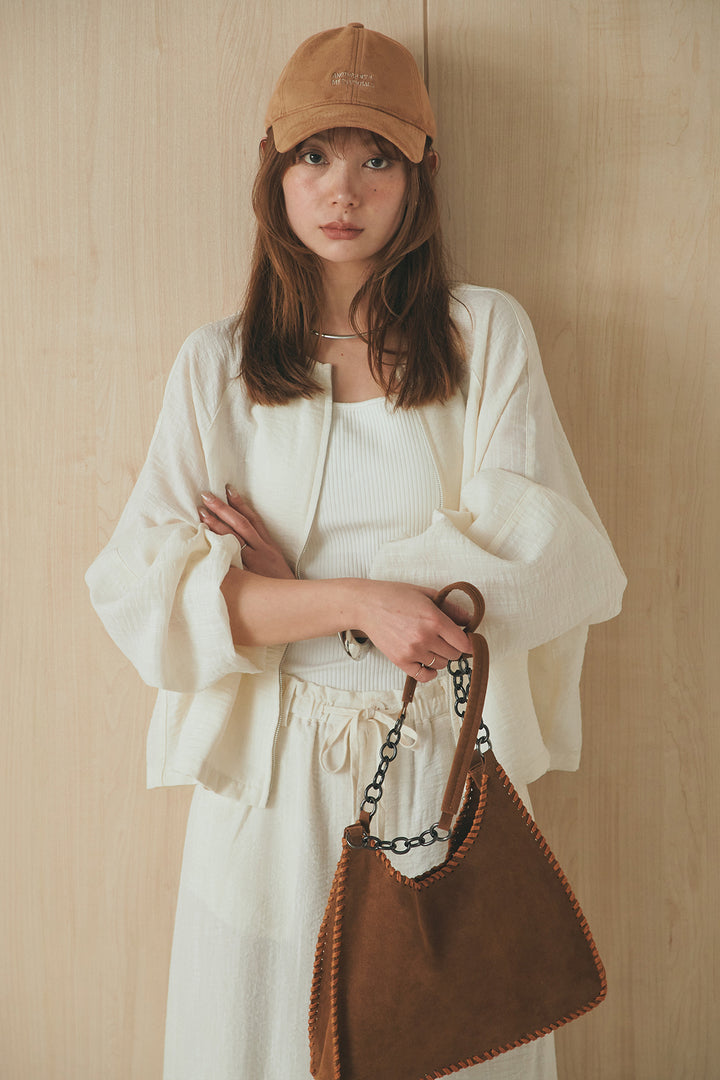 [SET]麻混ノーカラーブルゾン+麻混ウエストドロストパンツ(2set)