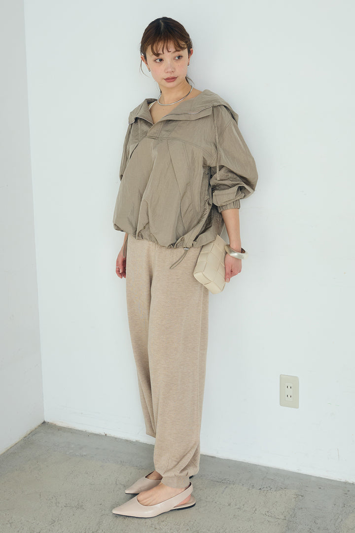 [SET]ナイロンフーディーブルゾンアウター+裾絞りリブニットパンツ(2set)