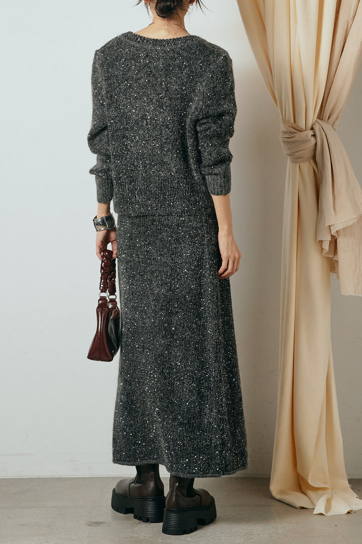 [SET]ミニラメニットカーディガン+ミニラメニットスカート(2set)