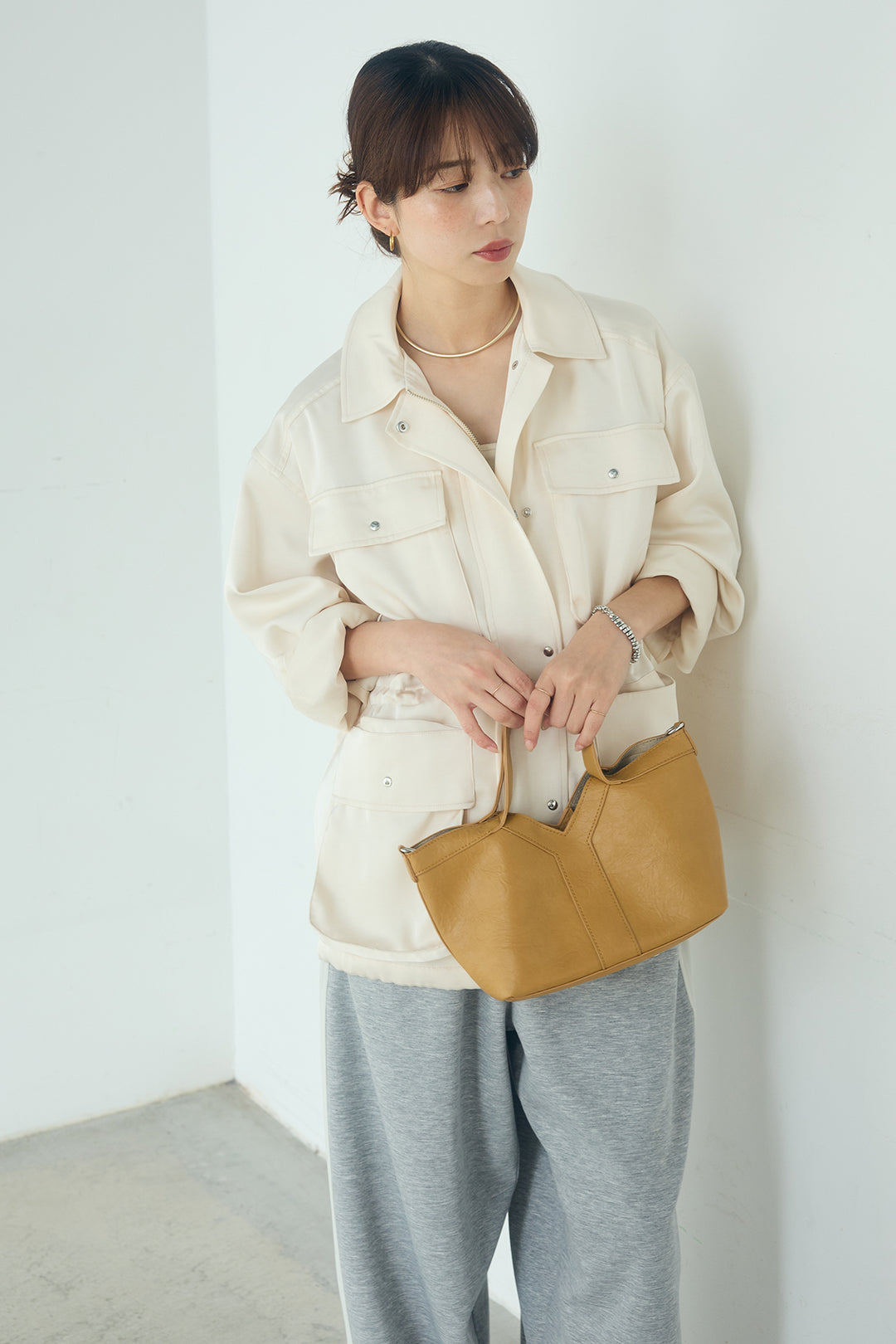 [SET]サテンライトブルゾン+異素材切り替えスウェットパンツ(2set)