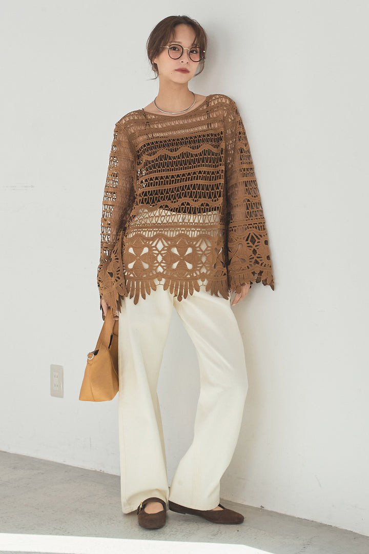 [SET]裾デザインメッシュプルオーバー+スプリングカラーデニムパンツ(2set)