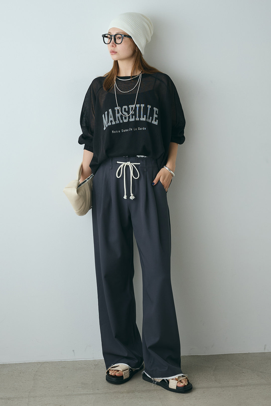 [SET]フロントロゴシアートップス+裾切りっぱなしデザインパンツ(2set)