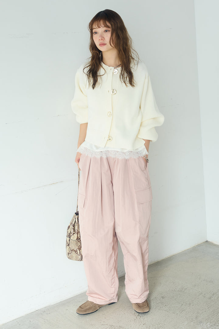 [SET]スポンディッシュBIGボタンクルーネックカーディガン+ブロード切り替えぺプラムタンク(2set)