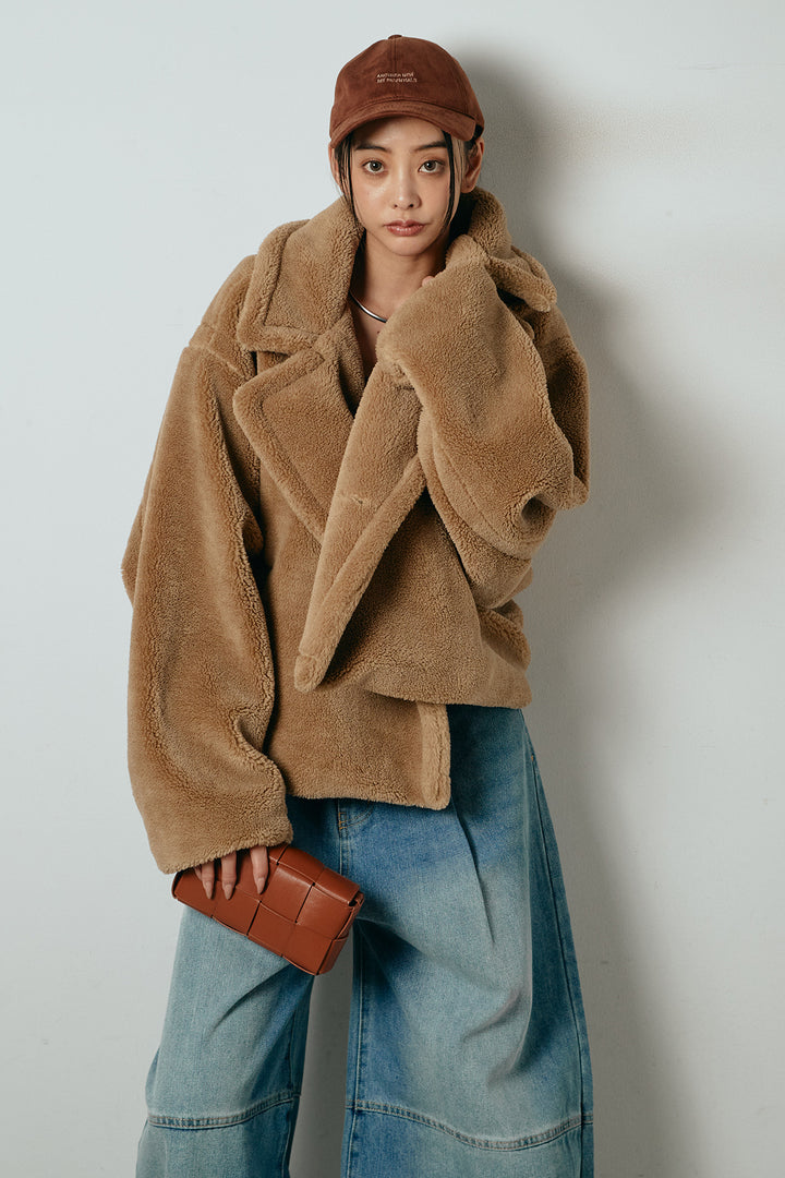 【2月中旬発送】
[SET]テディボアショートジャケット+加工デニムタックコクーンワイドパンツ(2set)