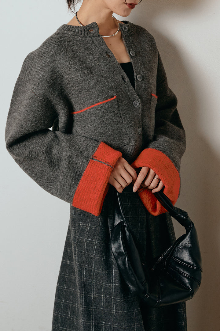 [SET]アルパカタッチダブルフェイスカーディガン+ウールライクチェックタックパンツ(2set)