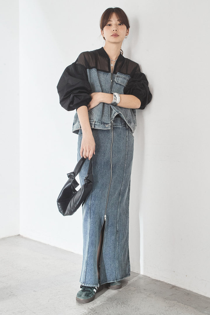 [SET]デニムコンビネーションブルゾン+フロントジップデニムスカート(2set)