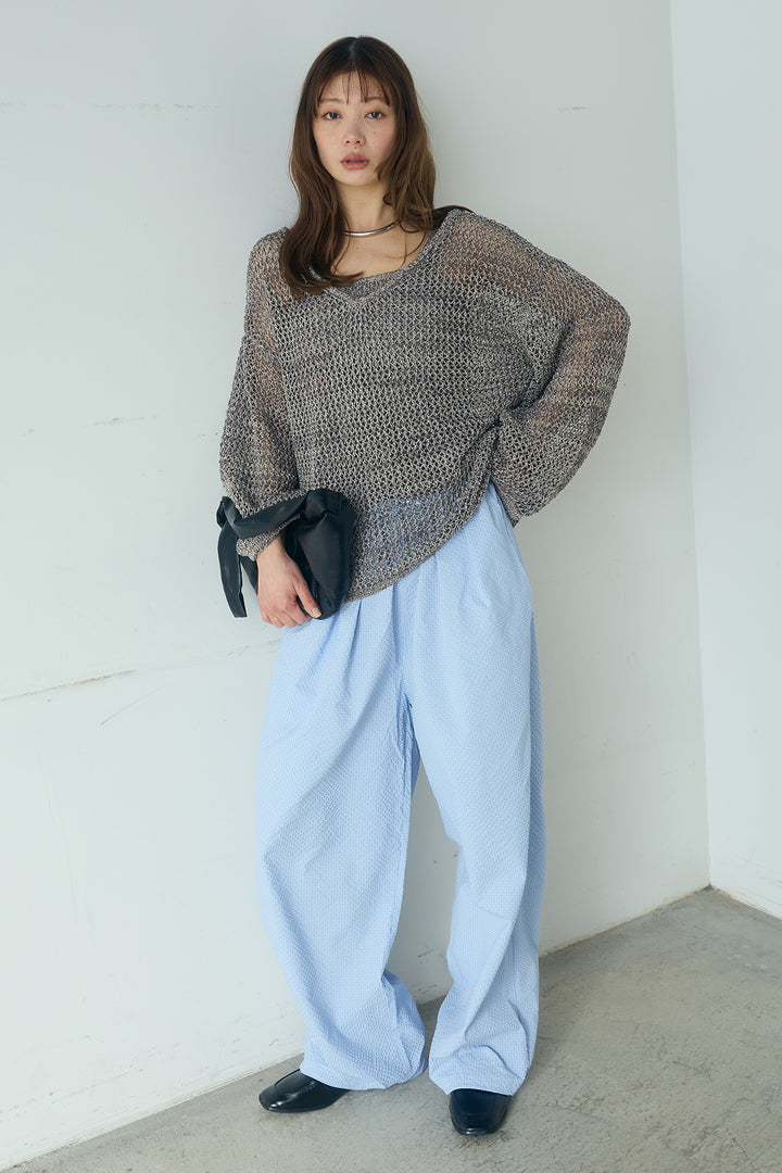 [SET]メッシュ編みビスチェセットVネックプルオーバー+シアサッカーイージーパンツ(2set)