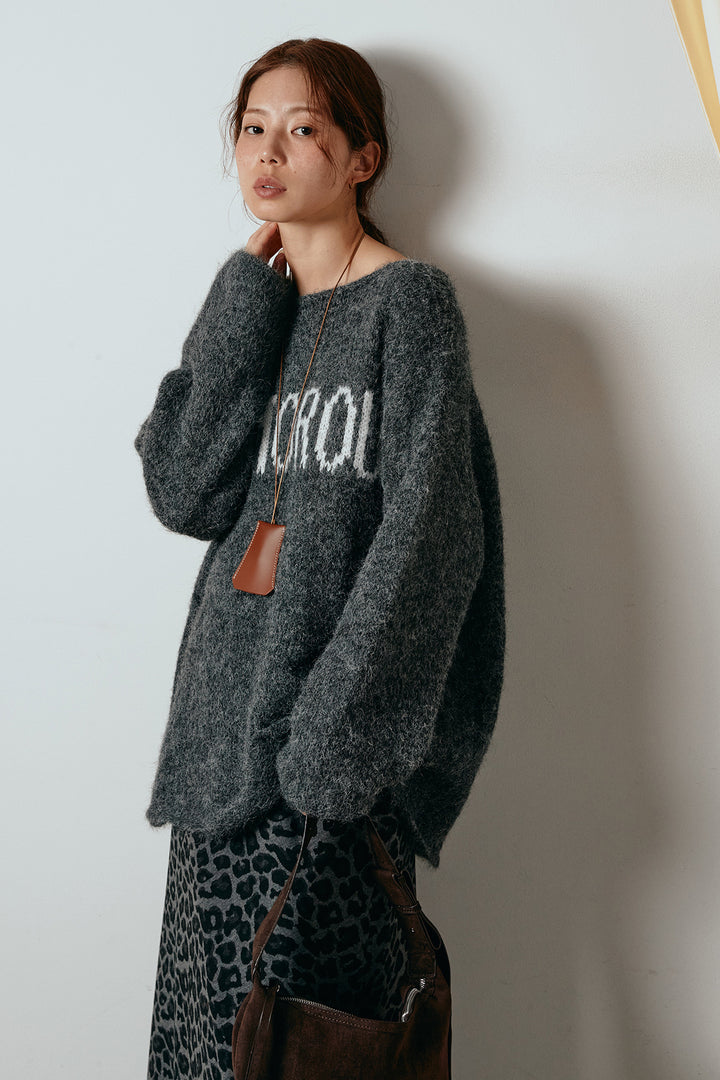 [SET]フロントロゴデザインニットトップス+レオパードロングスカート(2set)