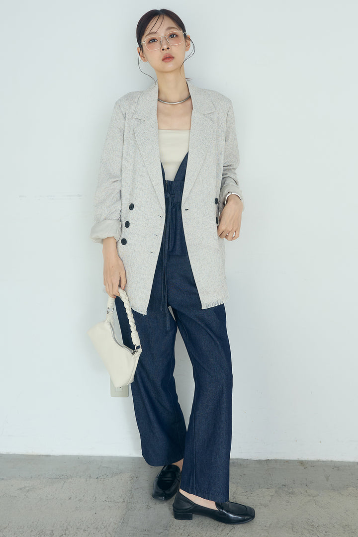 [SET]スラブネップツイードフリンジテーラードジャケット+デニムペプラムコンビネゾン(2set)