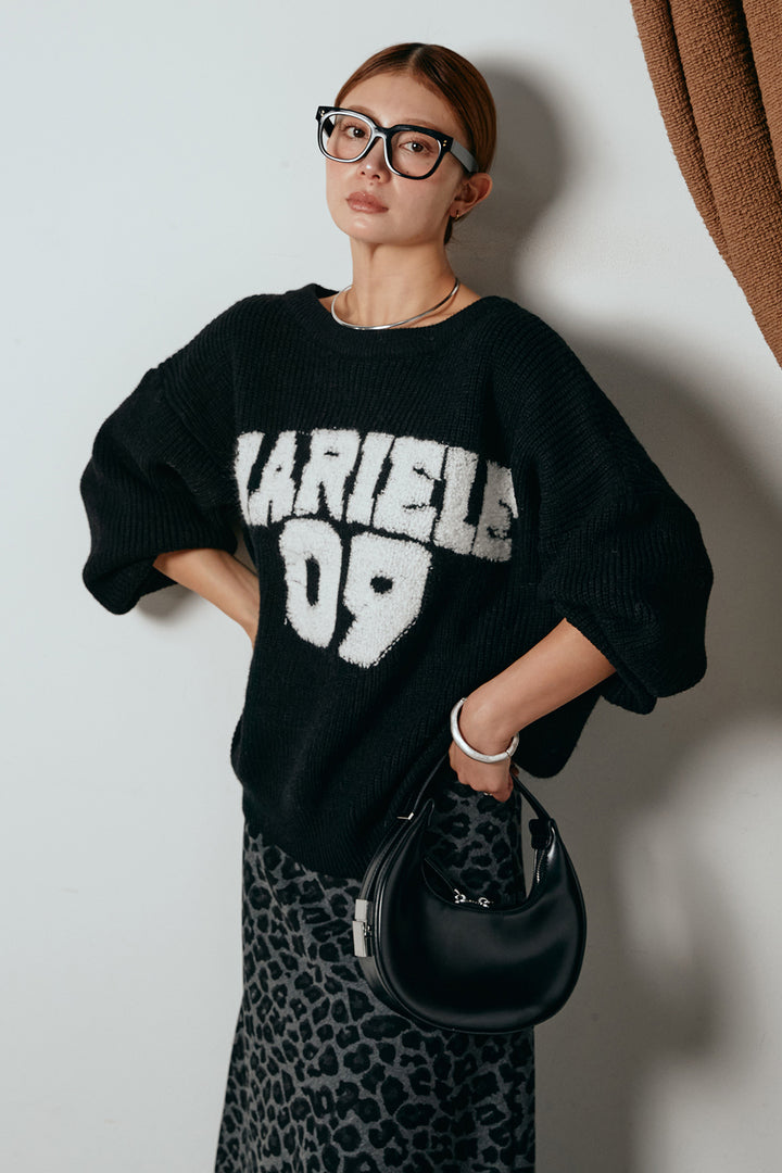 [SET]ロゴジャガードニットトップス+レオパードロングスカート(2set)