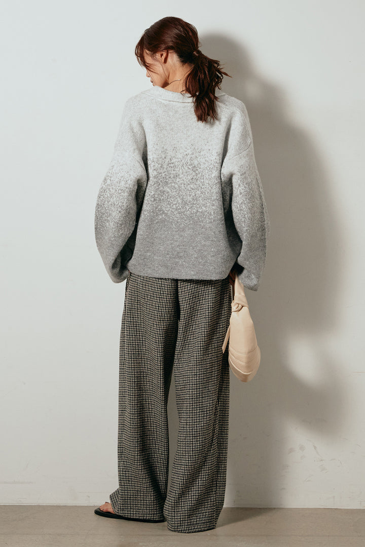 [SET]グラデーションラメニットキーネックプルオーバー+ガンクラブチェックタックパンツ(2set)