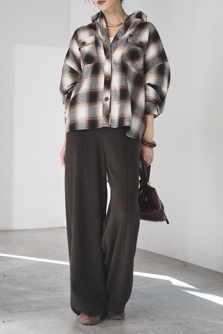 [SET]オンブレーチェックビッグシルエットCPOシャツ+センターラインニットパンツ(2set)