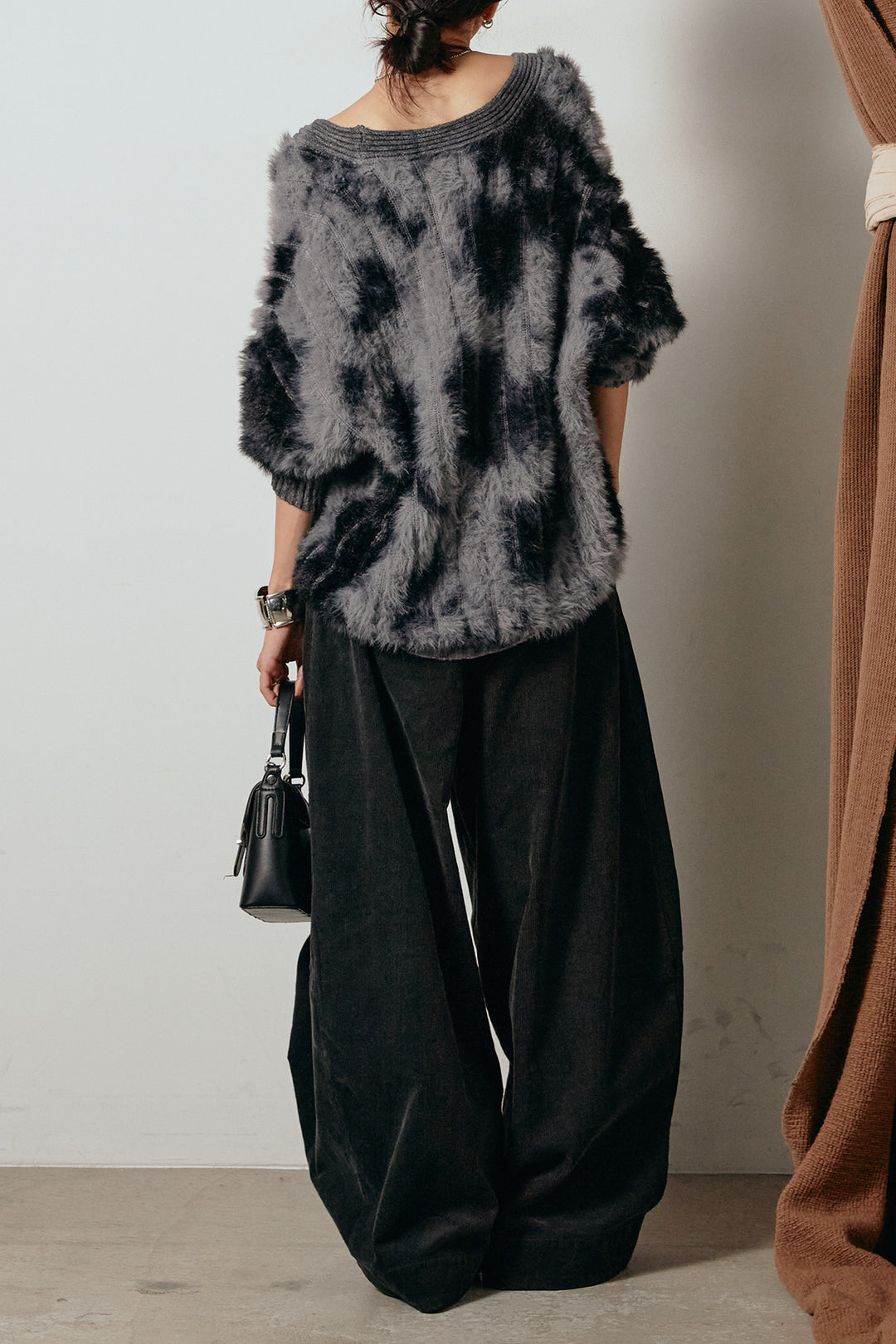 【着回しセット】[SET]タイダイ柄シャギーニットカーディガン+タック入りコーデュロイワイドパンツ+タイダイ柄シャギーニットカーディガン(3set)