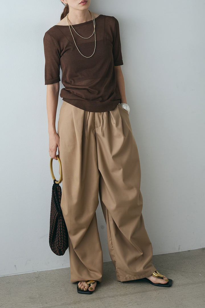 [SET]シアーバックオープンプルオーバー+デザインタックパンツ(2set)