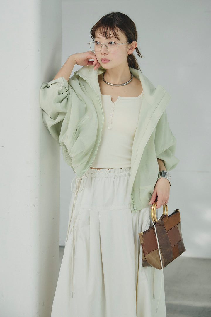 [SET]スタンドネックシアーブルゾン+ナイロンデザインフレアスカート(2set)